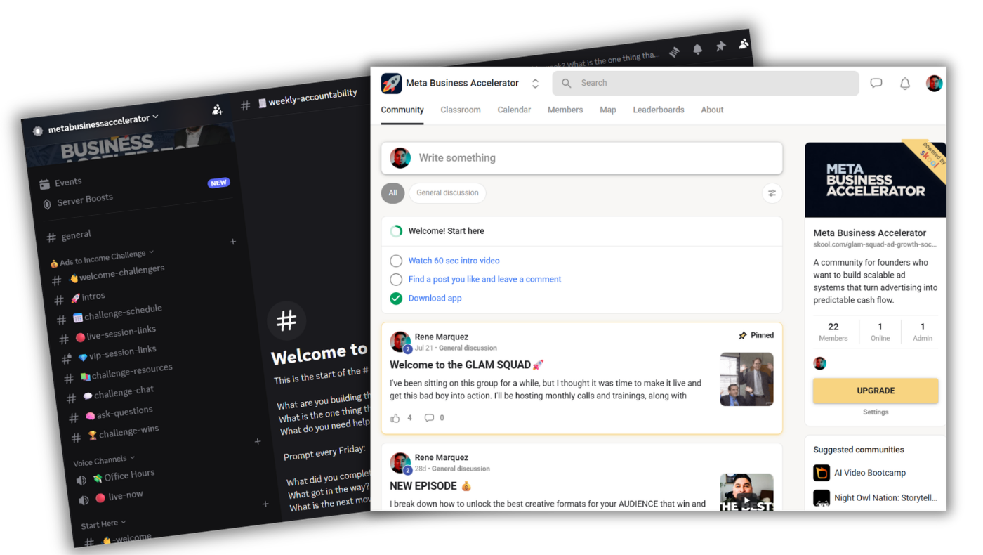 Inside the Ad Scale Society communities — the private Discord and Skool groups